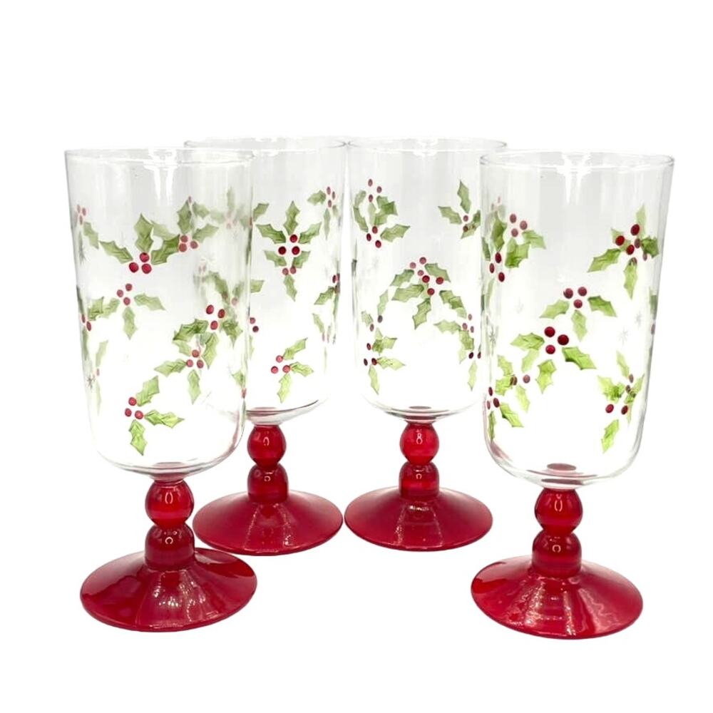 Studio Nova Holly Berry Red Set of 4 JA010/424 Wine Water Glasses 20 oz